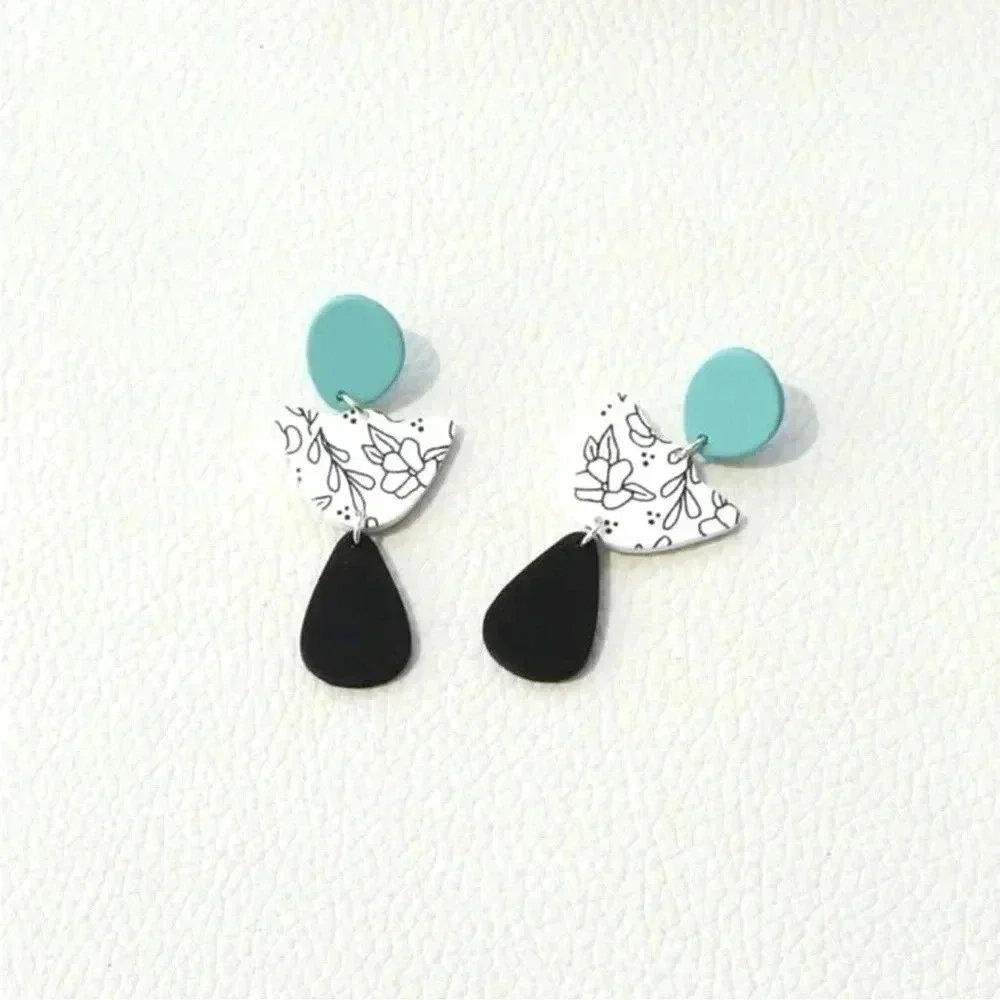 2 LEFT! Turquoise & Black Dangle Trendy Earrings - Picture 6 of 6